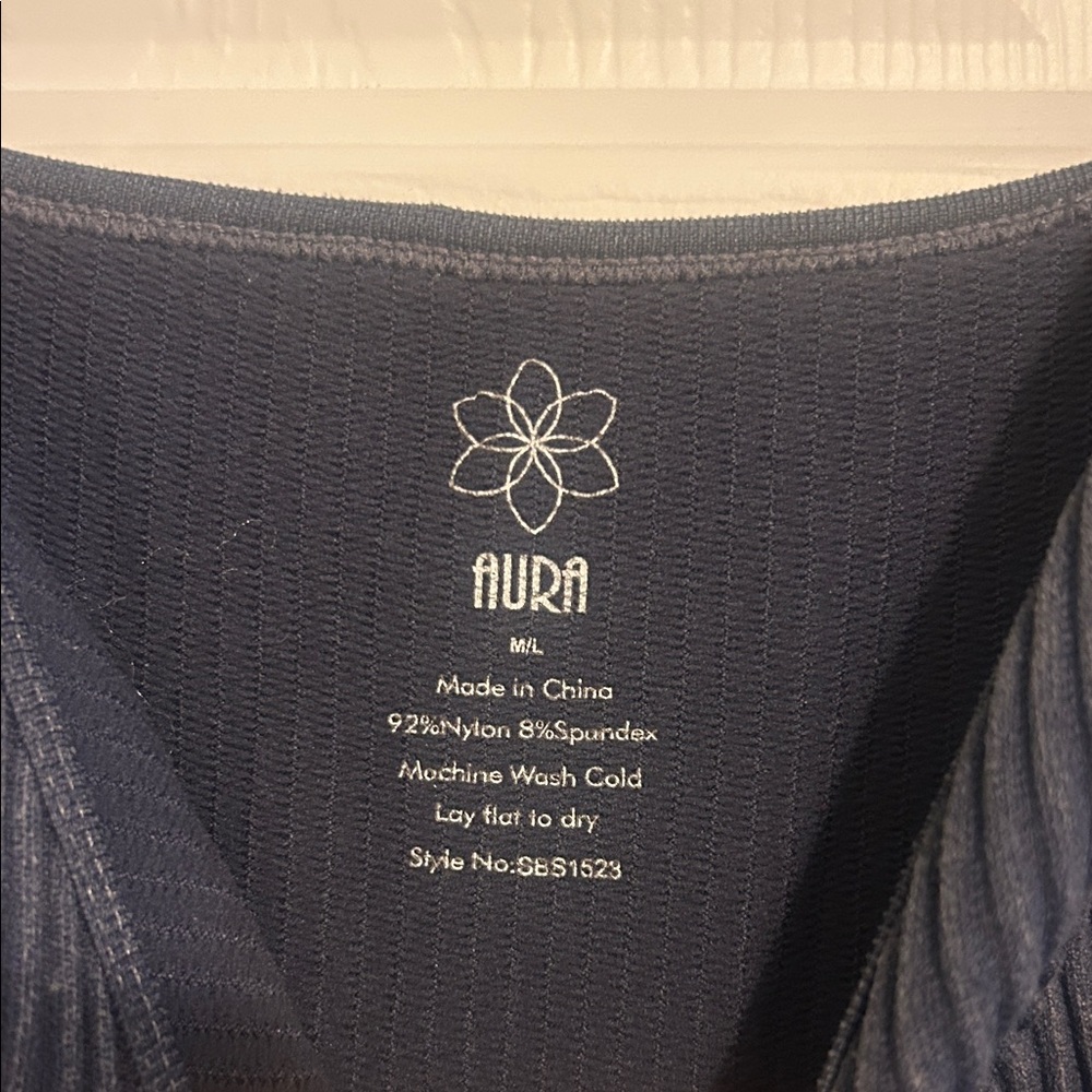 Aura ribbed V-neck bodysuit in a blue-gray color. - Picture 2 of 3